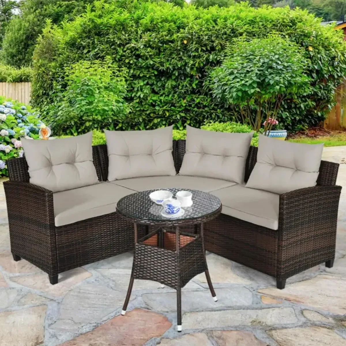 Hivvago 4 Pieces Outdoor Cushioned Rattan Furniture Set