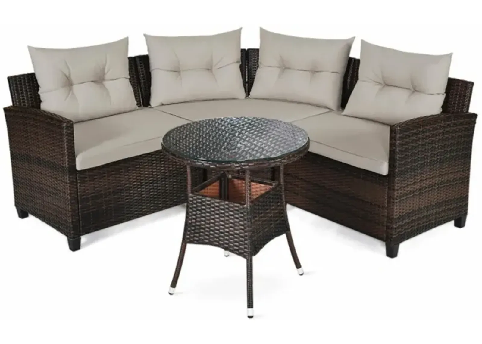 Hivvago 4 Pieces Outdoor Cushioned Rattan Furniture Set