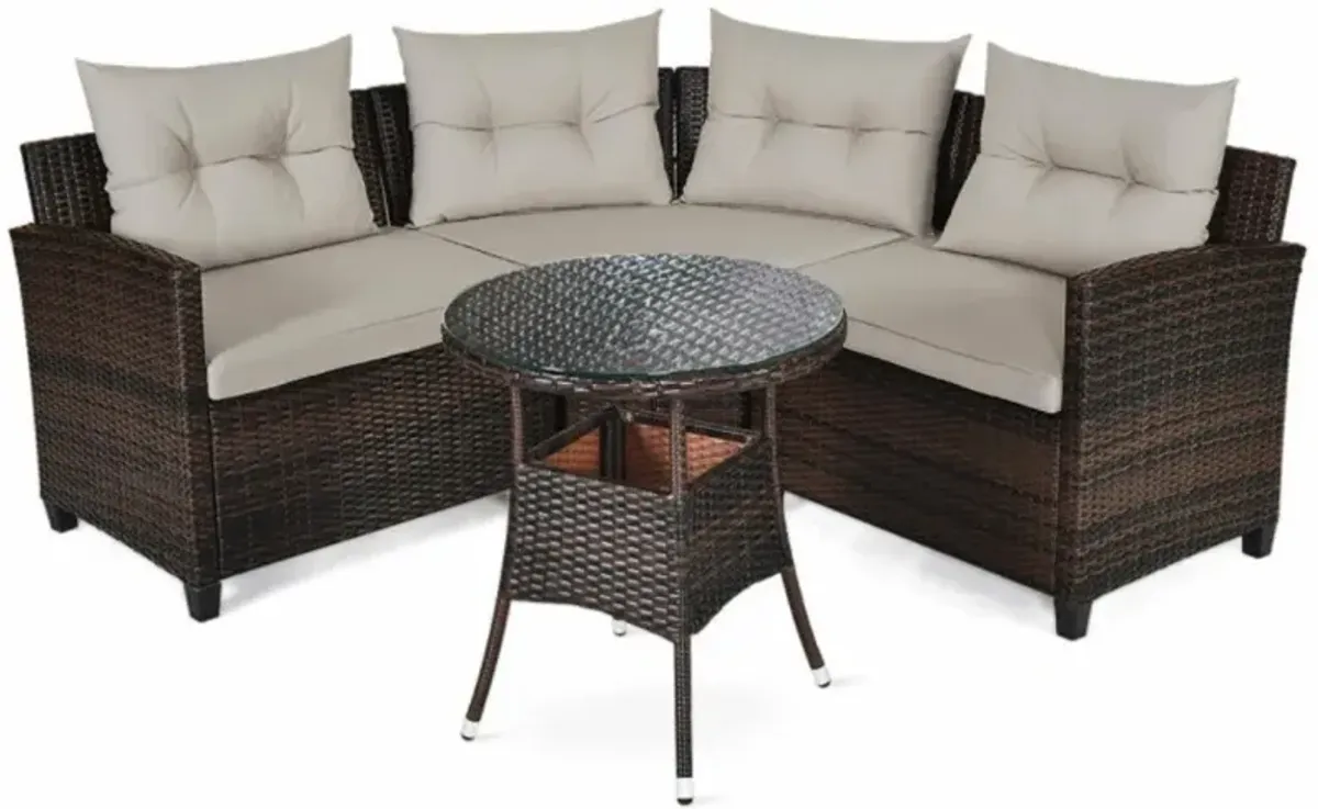 Hivvago 4 Pieces Outdoor Cushioned Rattan Furniture Set