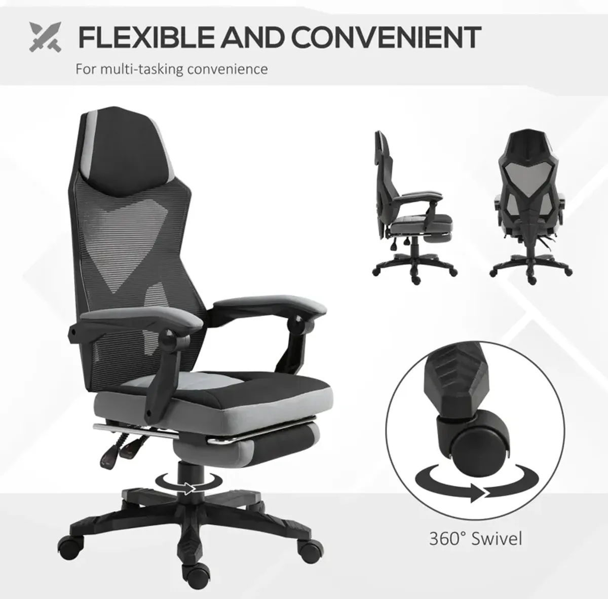 Grey Ergonomic Task Chair: Mesh Office Chair with Adjustable Footrest