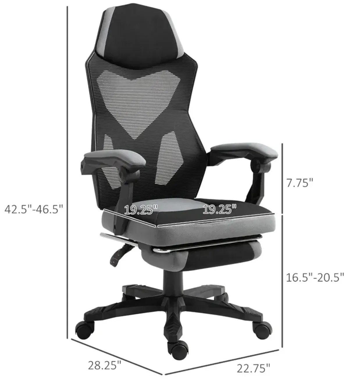 Grey Ergonomic Task Chair: Mesh Office Chair with Adjustable Footrest