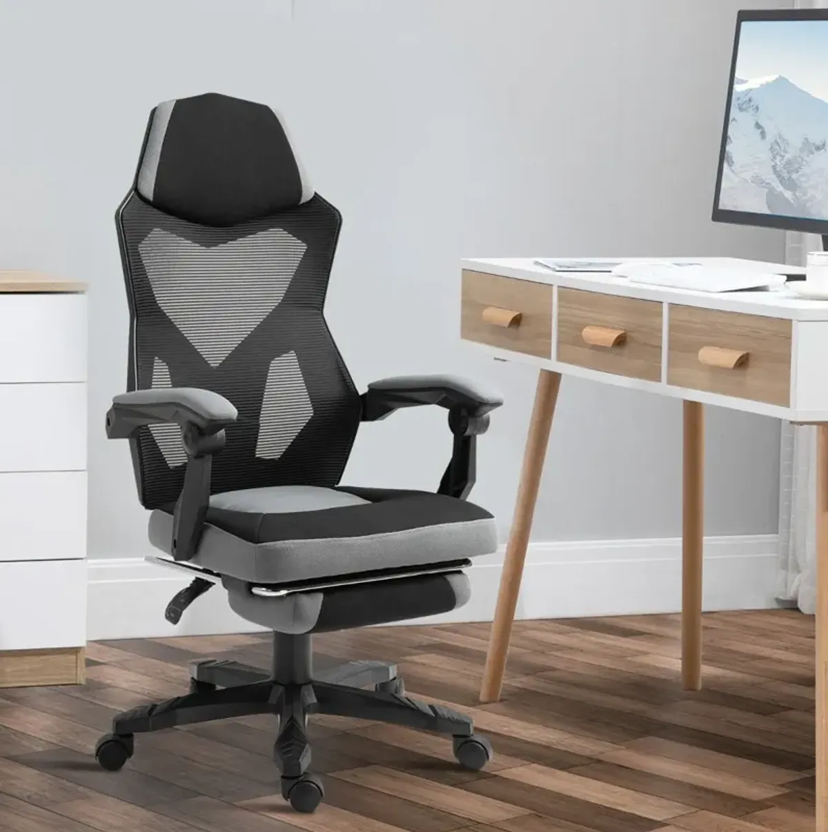 Grey Ergonomic Task Chair: Mesh Office Chair with Adjustable Footrest