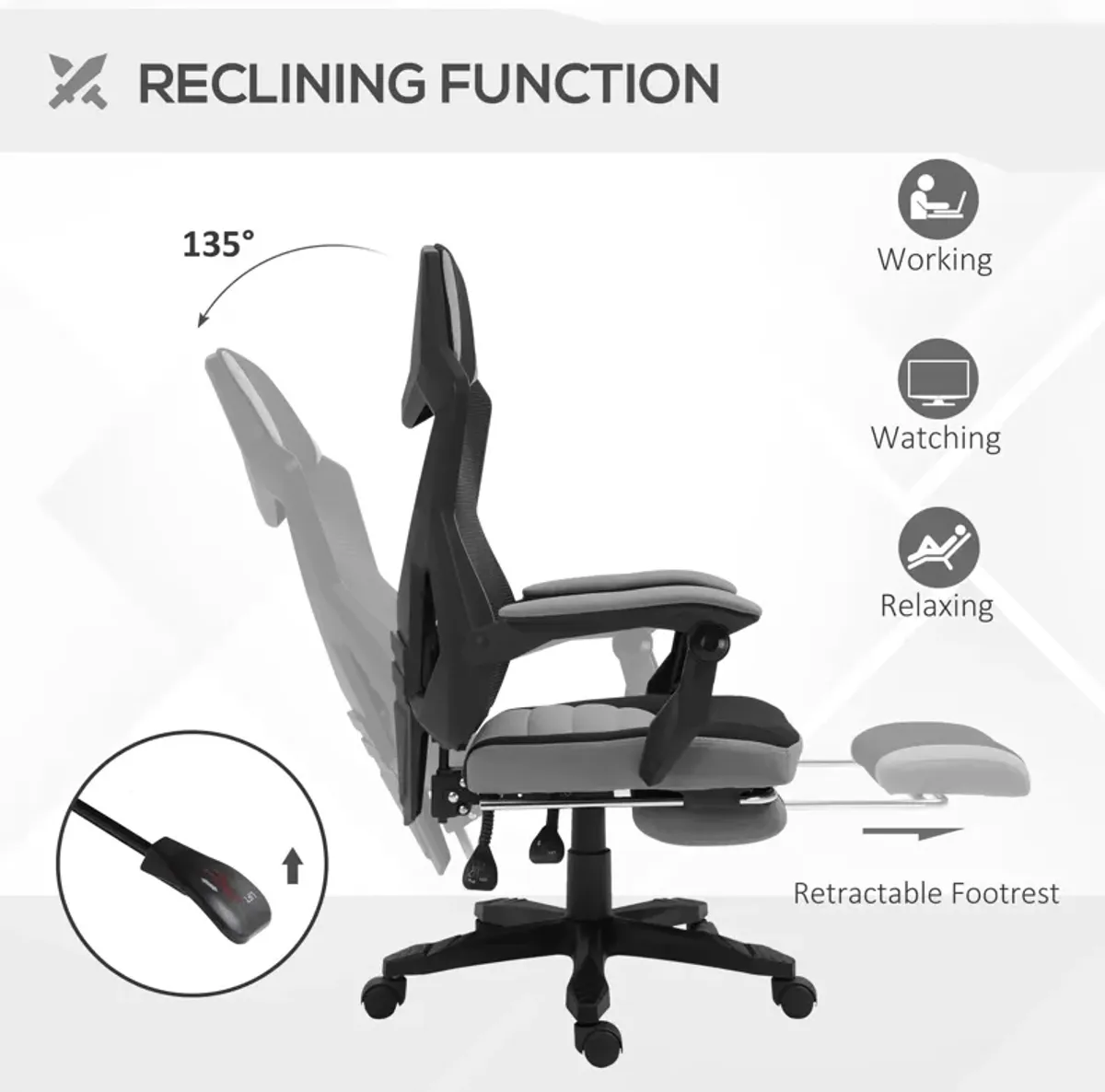 Grey Ergonomic Task Chair: Mesh Office Chair with Adjustable Footrest