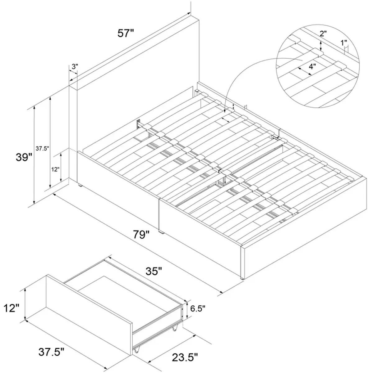 Novogratz Kelly Upholstered Bed with Storage Drawers