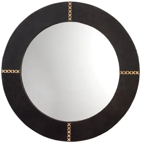 Round Cross Stitch Mirror, Espresso Hide