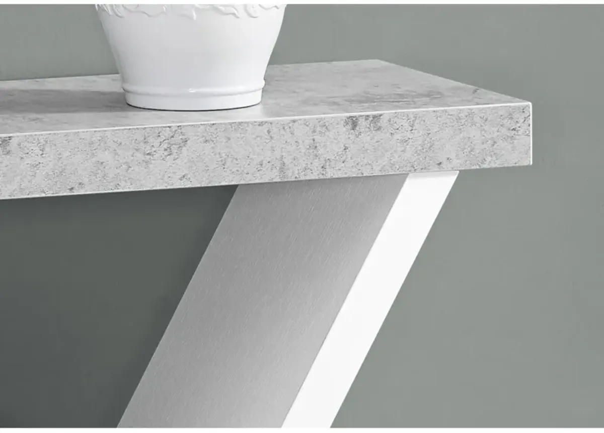 Ergode Accent Table - 36" L Console Table in White/Grey Cement-Look Finish | Symmetrical Base | Spacious Table Top | Versatile & Eye-Catching