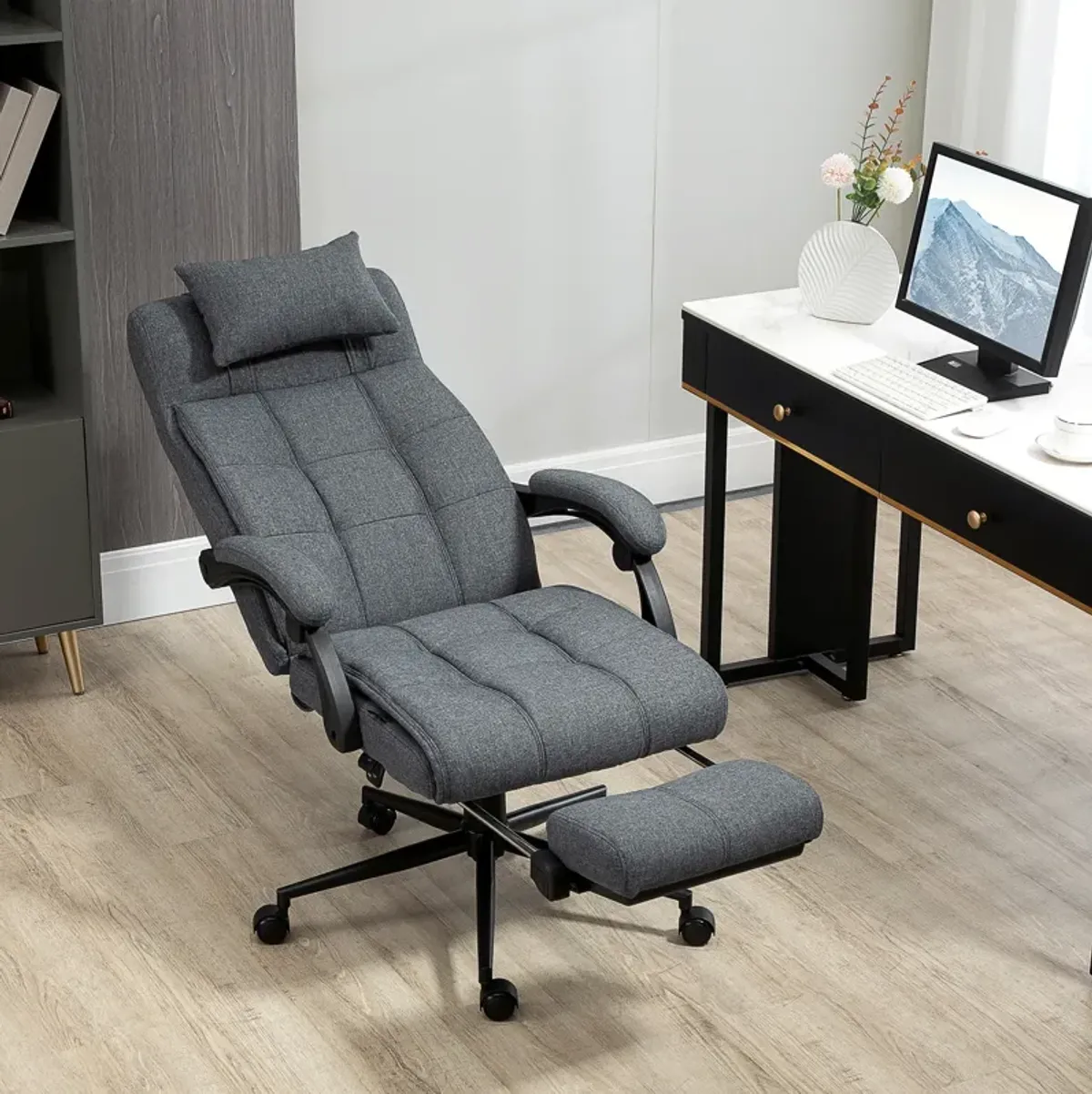 Dark Grey Executive Comfort: Reclining High-Back Swivel Chair