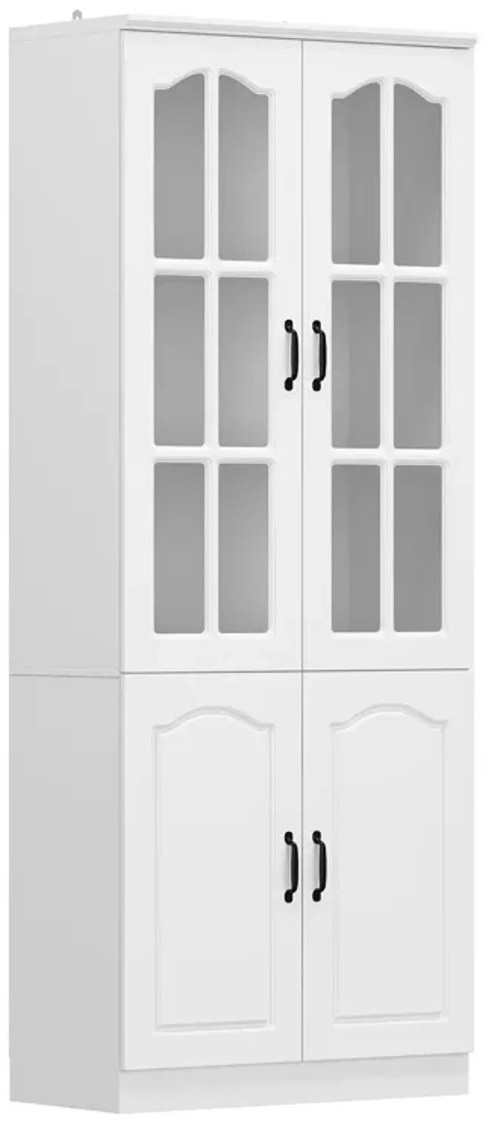 FUFU&GAGA Kitchen Pantry Cabinet with Glass Doors and Adjustable Shelves for Storage (31.5" W x 15.7" D x 78.7" H) White