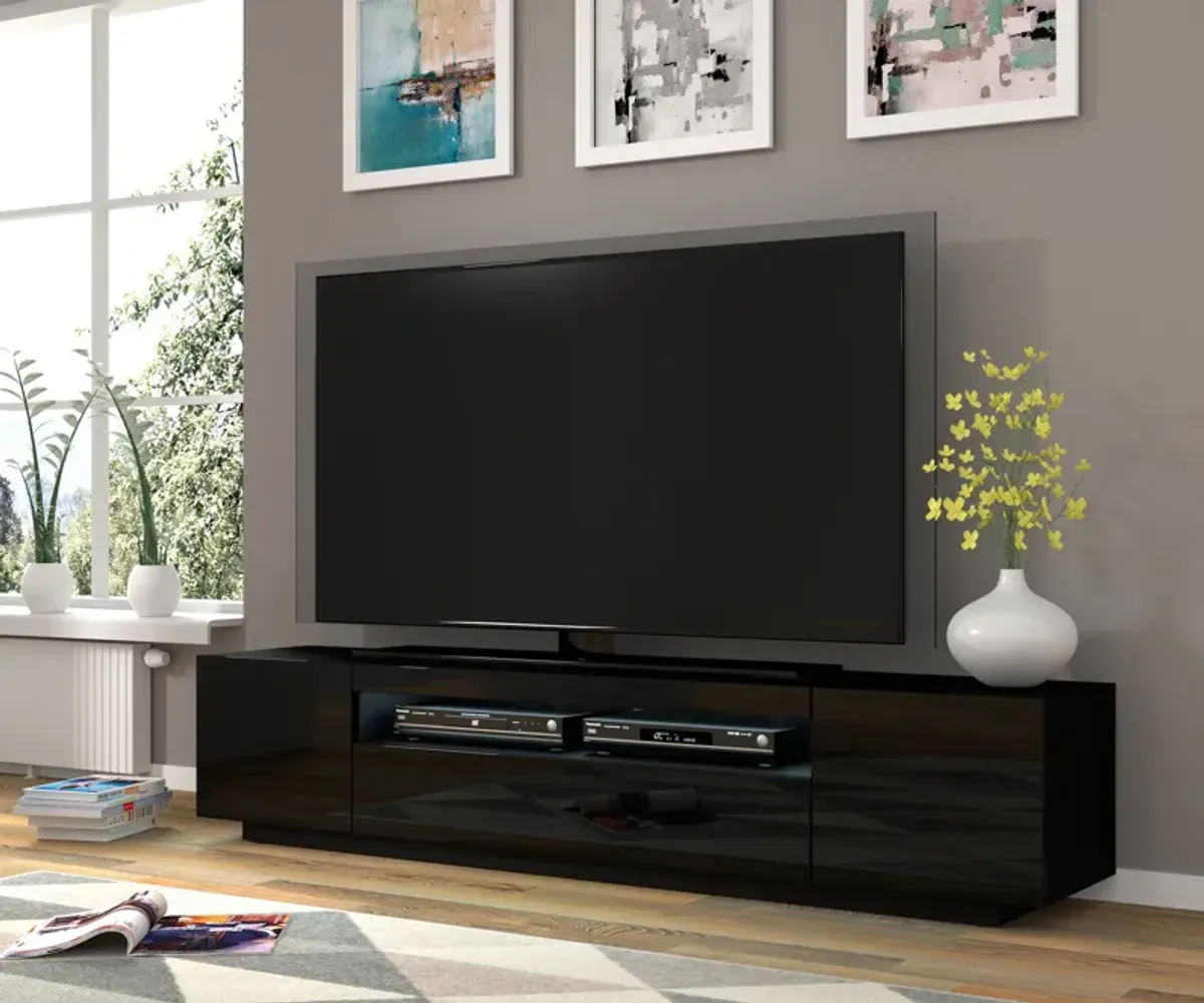 TV Stand Aura 79" Universal Cabinet Hanging or Standing Black High Gloss MDF