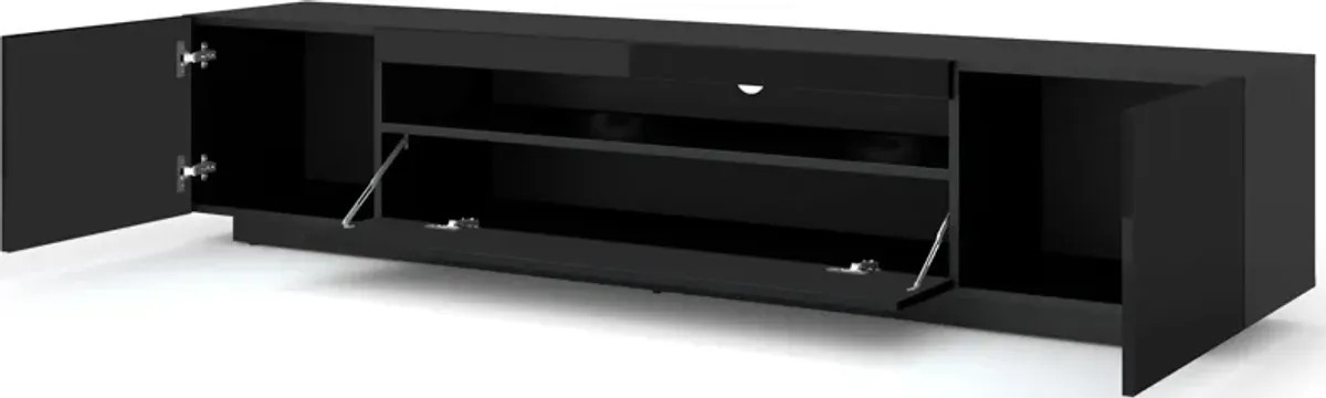 TV Stand Aura 79" Universal Cabinet Hanging or Standing Black High Gloss MDF