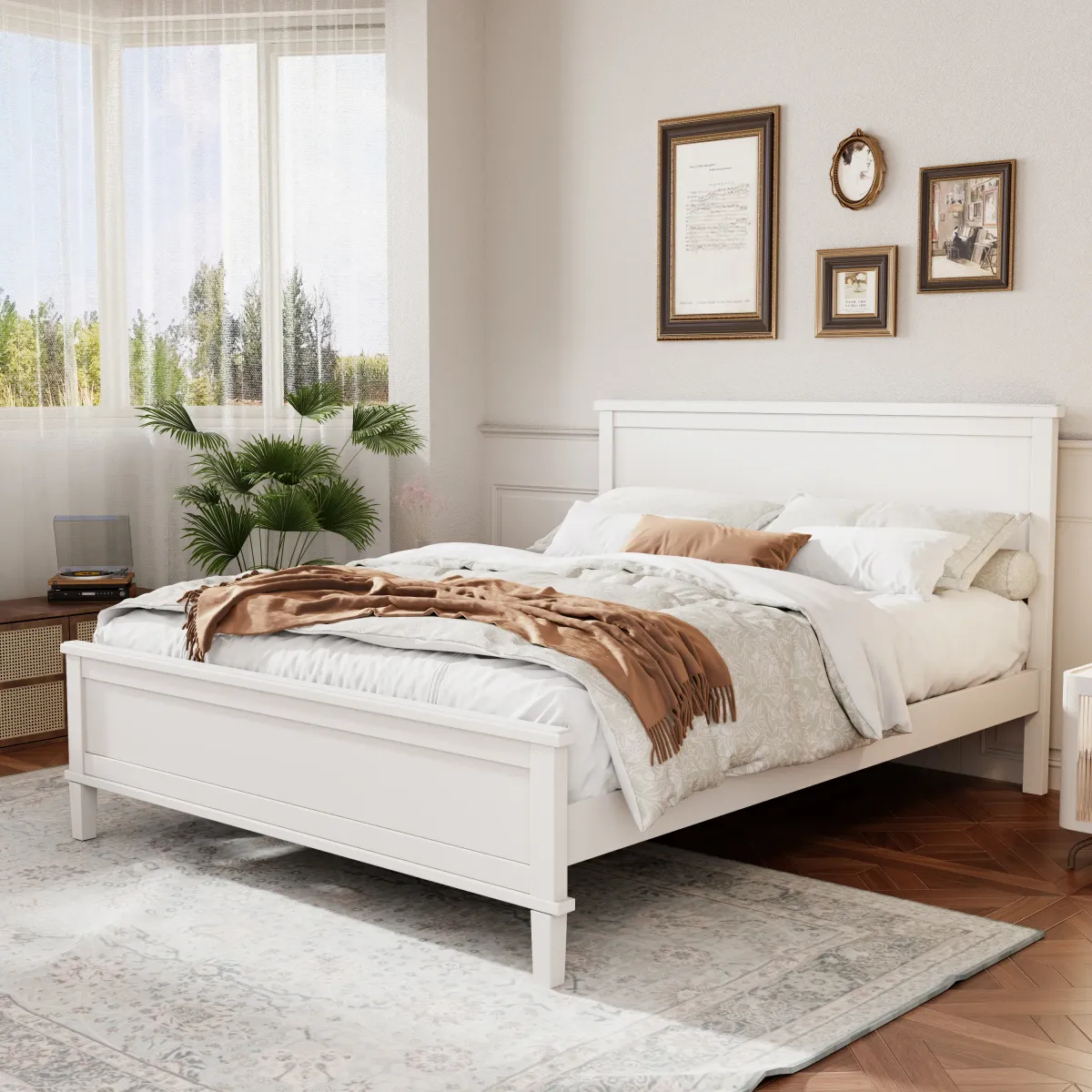 Merax Mid-Century Wood Platform Bed with Headboard