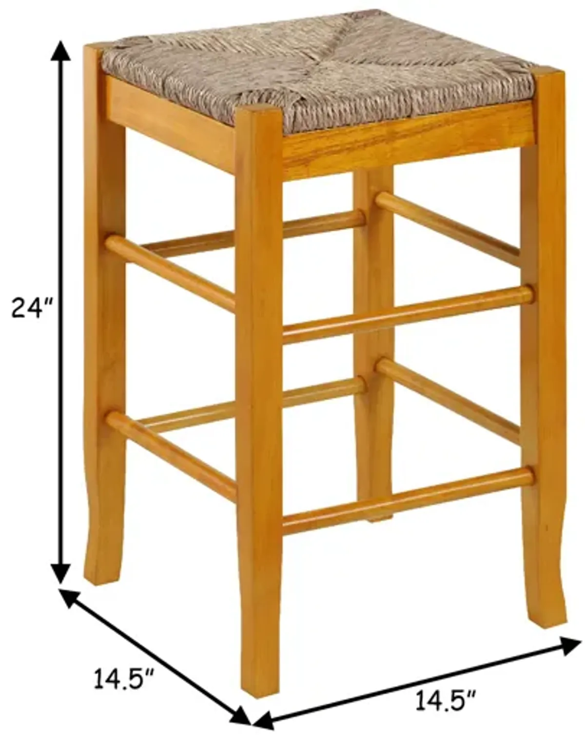 Chris 24 Inch Counter Stool with Wood Frame, Handwoven Rush Seat, Oak Brown-Benzara