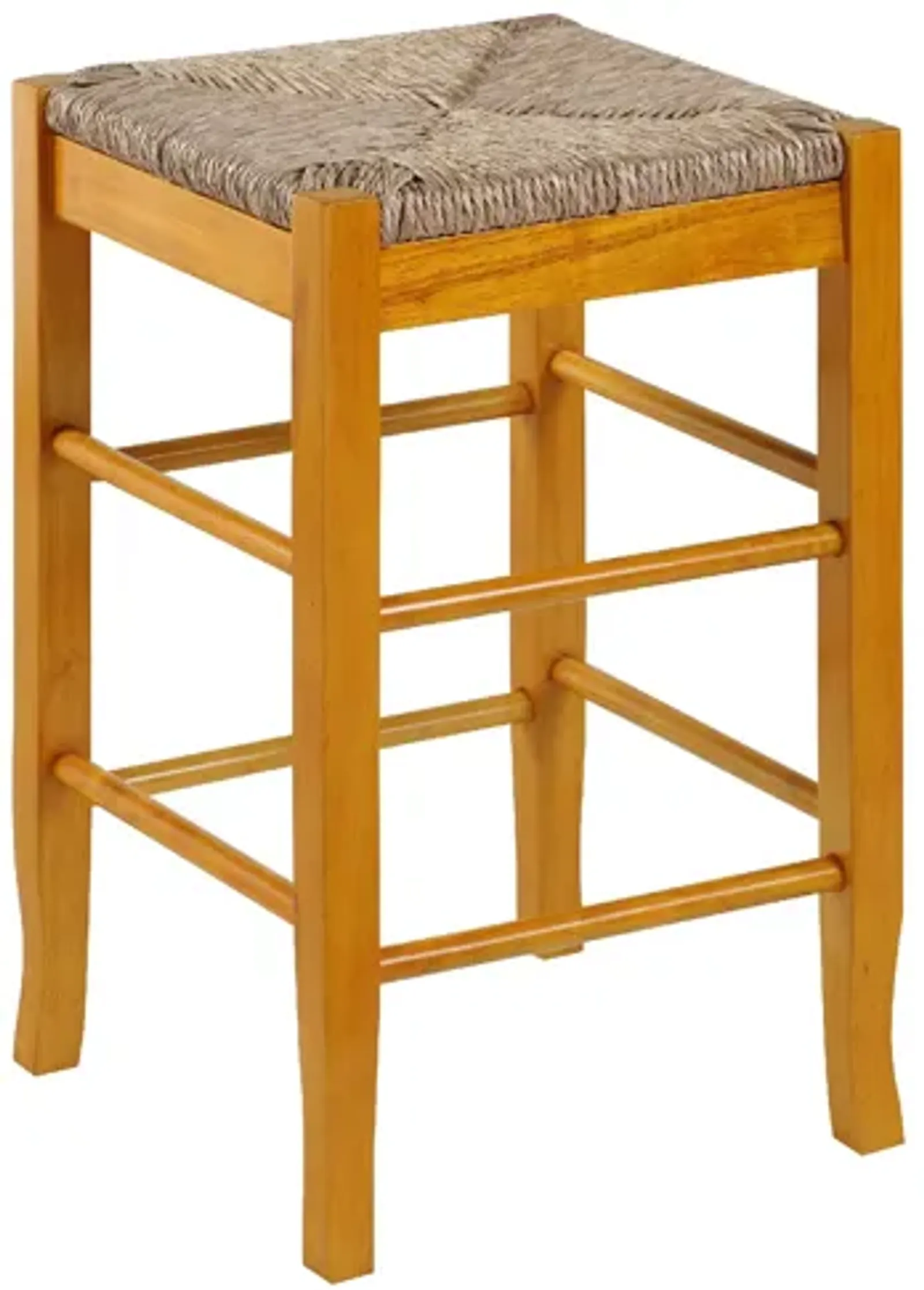 Chris 24 Inch Counter Stool with Wood Frame, Handwoven Rush Seat, Oak Brown-Benzara