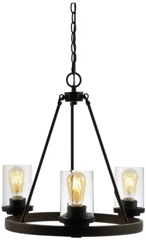 Coronet 3-Light Iron/Seeded Glass Rustic Farmhouse LED Chandelier