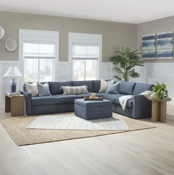 Flex Denim 6-Seat Sectional with Standard Arm and Storage Ottoman