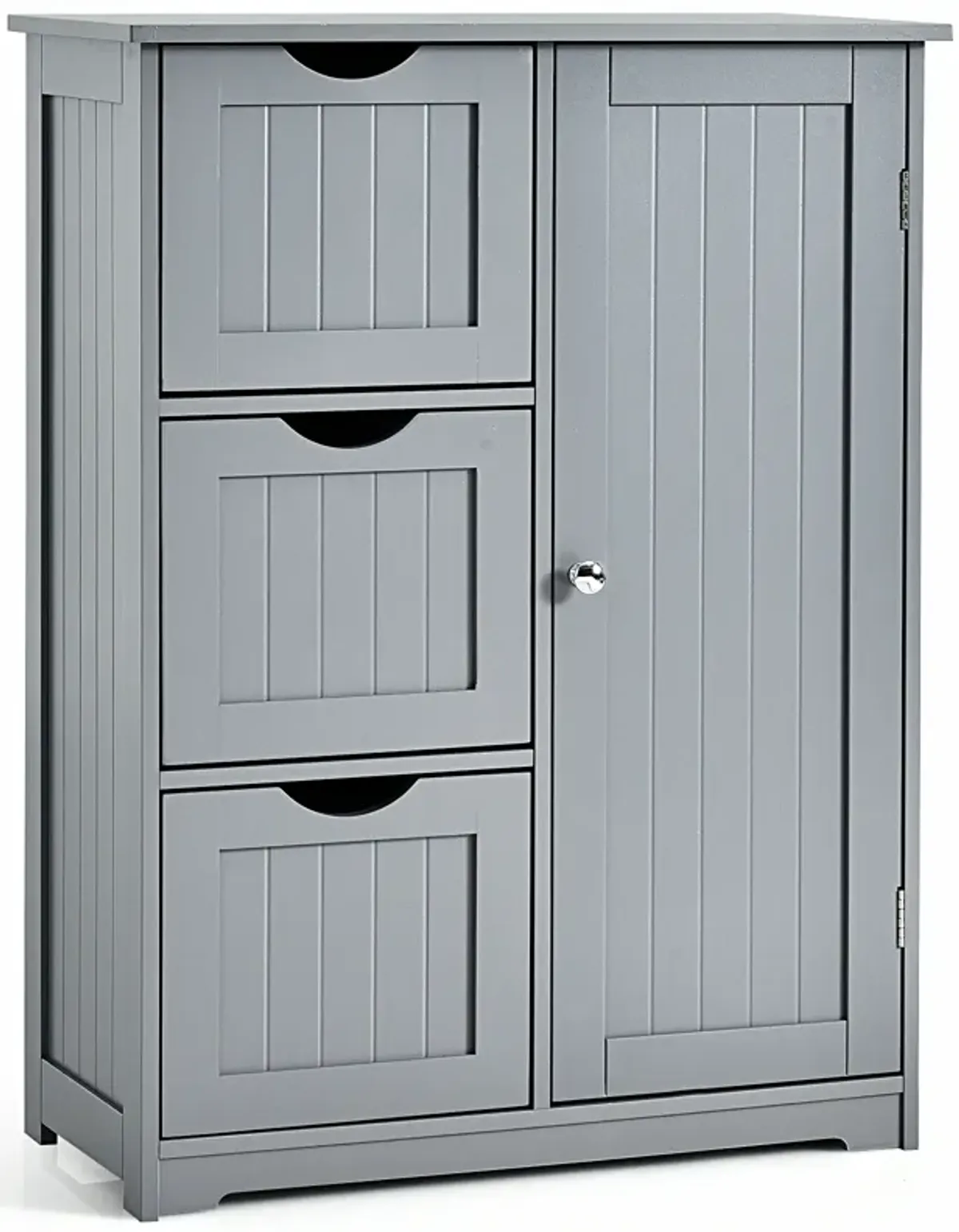 Costway Bathroom Floor Cabinet Side Storage Cabinet with 3 Drawers and 1 Cupboard Grey