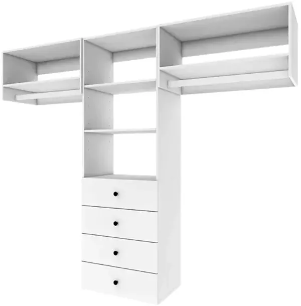 71"H Closet Organizer System, Closet System with 4 Drawers, 2  Clothing Racks， Walk in Closet Organizers and Storage with 5 Shelves Wall Mounted, White Wardrobe Closet for Bedroom