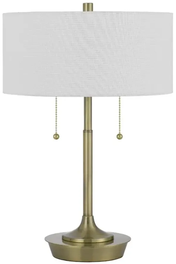 Hivvago 20" Antiqued Brass Metal Two Light Table Lamp With White Drum Shade