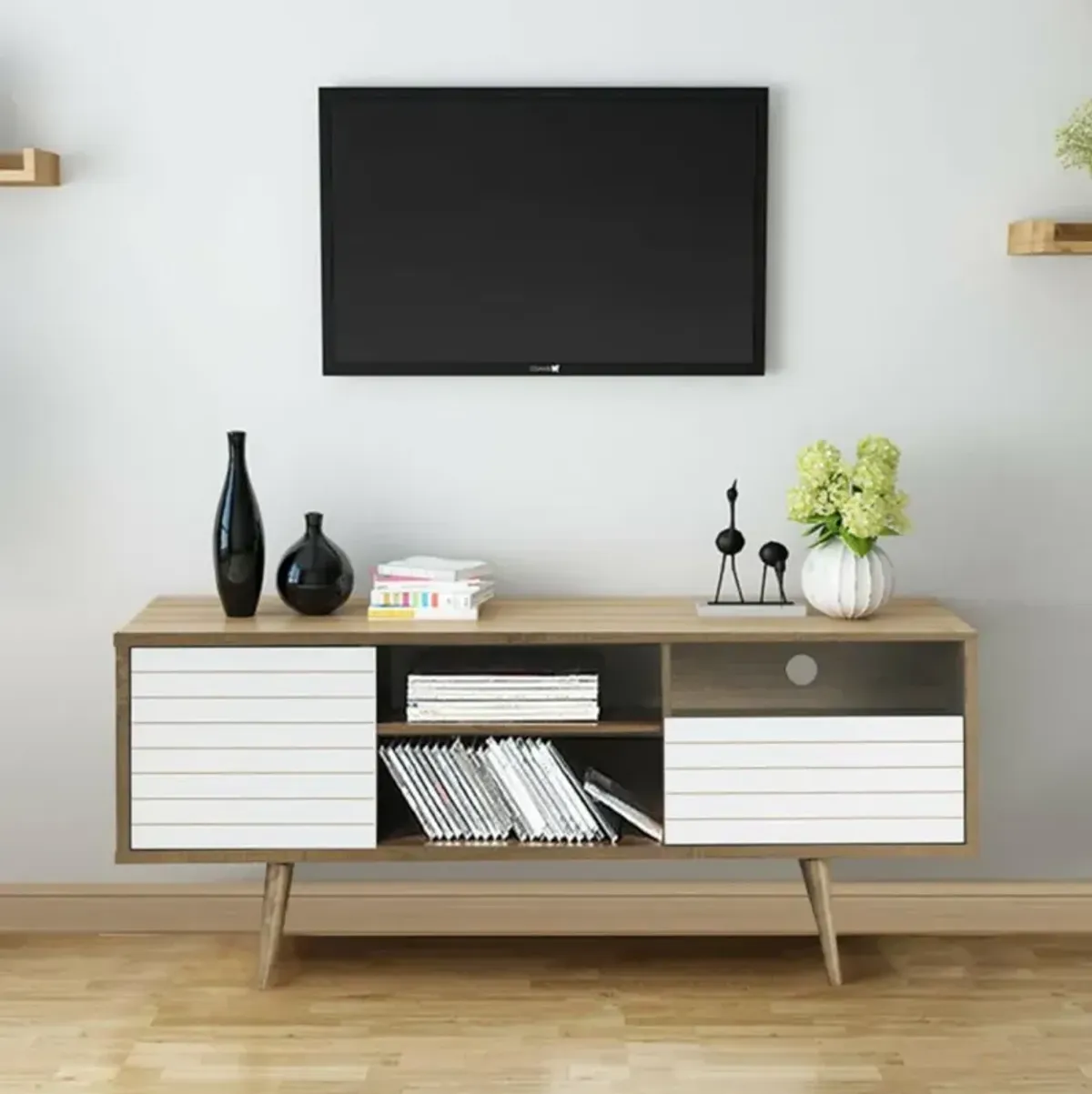 Hivvago Mid-Century Modern TV Stand for TVs up to 65 Inch with Storage Shelves