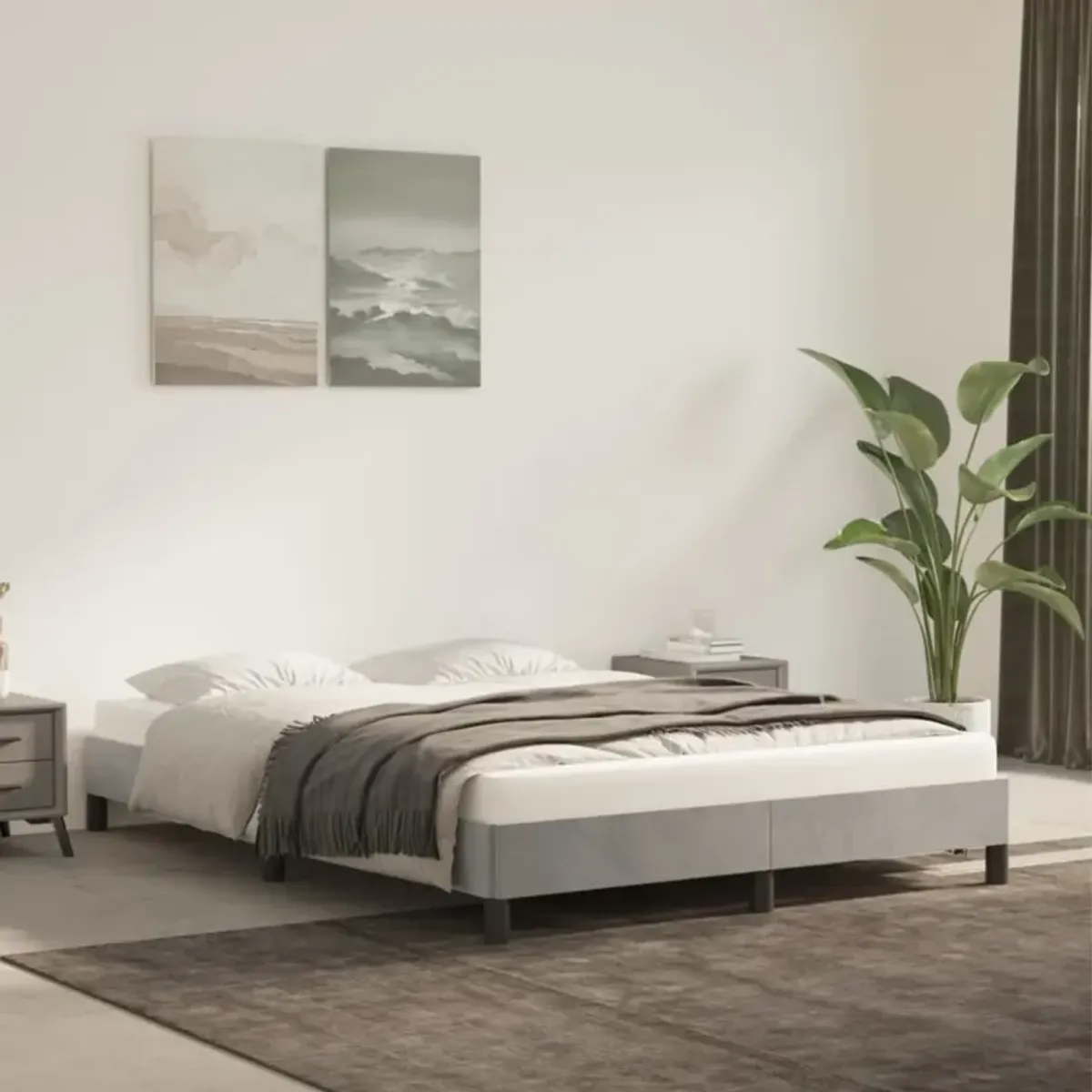 vidaXL Bed Frame - Full Velvet, Light Gray Double Bed Made of Plywood and Engineered Wood, Sized 76" x 55.1" x 9.8", Suitable for Mattress Size 53.9" x 74.8"