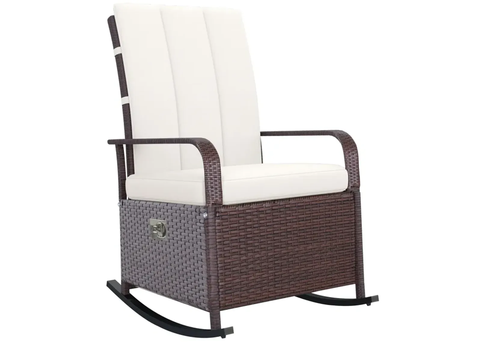 Cream Outdoor Comfort: Rattan Wicker Rocking Chair with Adjustable Footrest