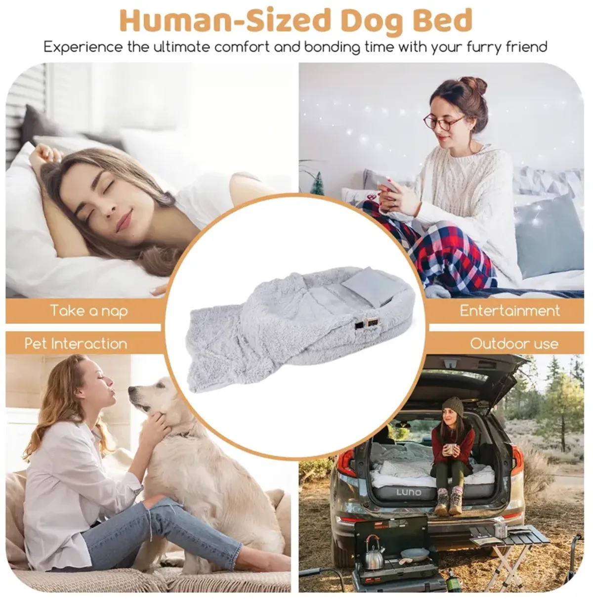 Washable Fluffy Human Dog Bed with Soft Blanket and Plump Pillow – Cozy Pet Bed for Comfort and Rest