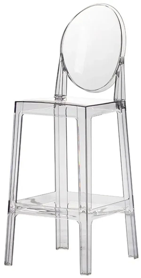 30 Inch Barstool Chair, Transparent Clear Acrylic Frame, Oval Backrest - Benzara