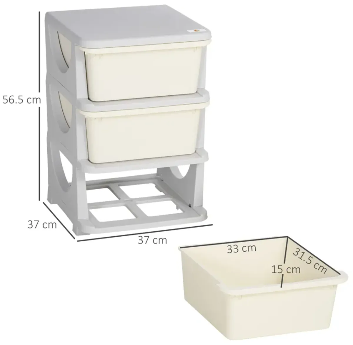 Cream White Kids' Storage: 3-Tier Organizer with Spacious Drawers