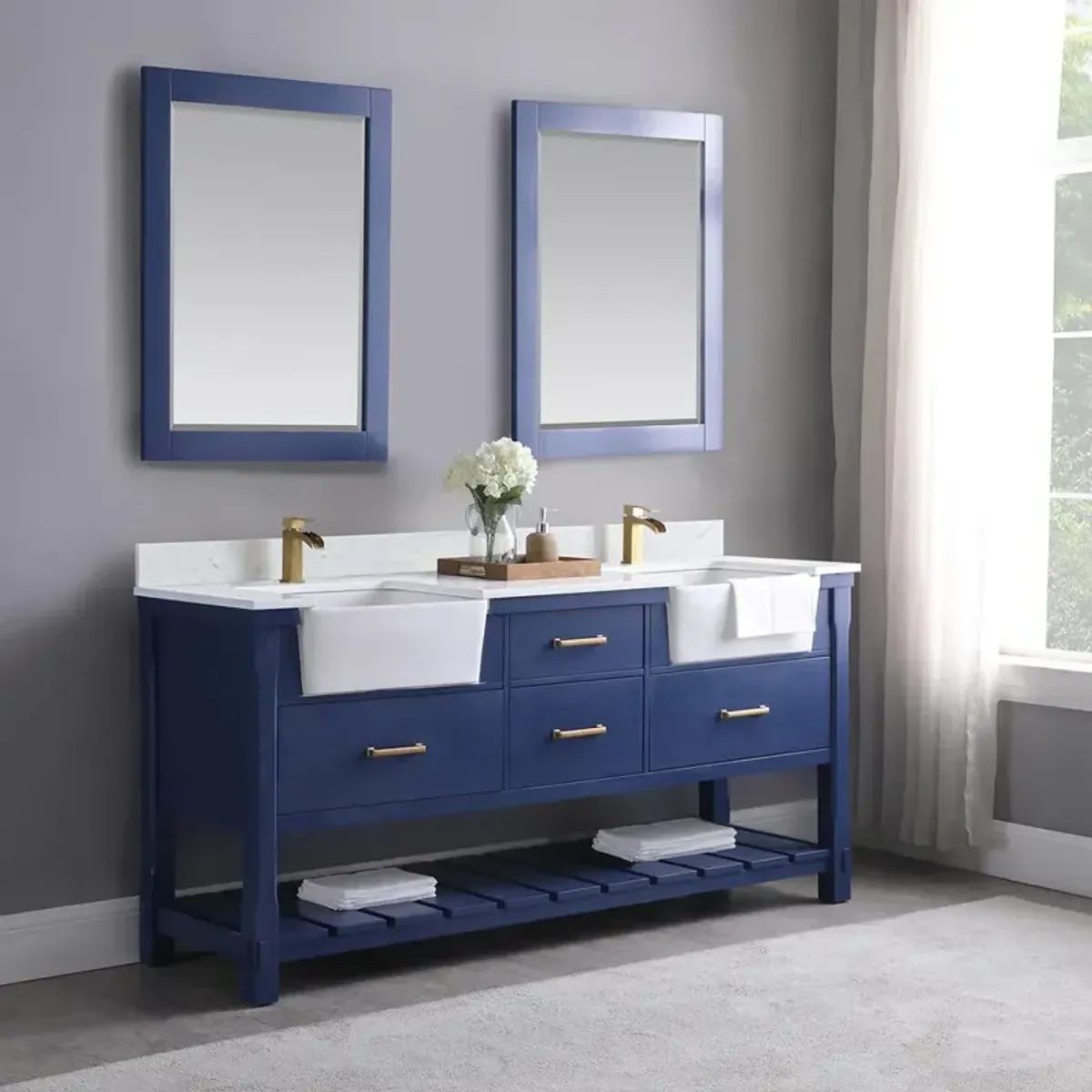 Altair 72 Double Bathroom Vanity Set in Jewelry Blue without Mirror