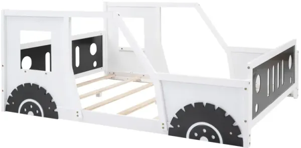 Streamdale Full Size Classic Car-Shaped Platform Bed With Wheels, White