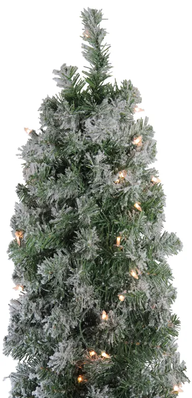 6' Pre-Lit Pencil Flocked Green Pine Artificial Christmas Tree - Clear Lights