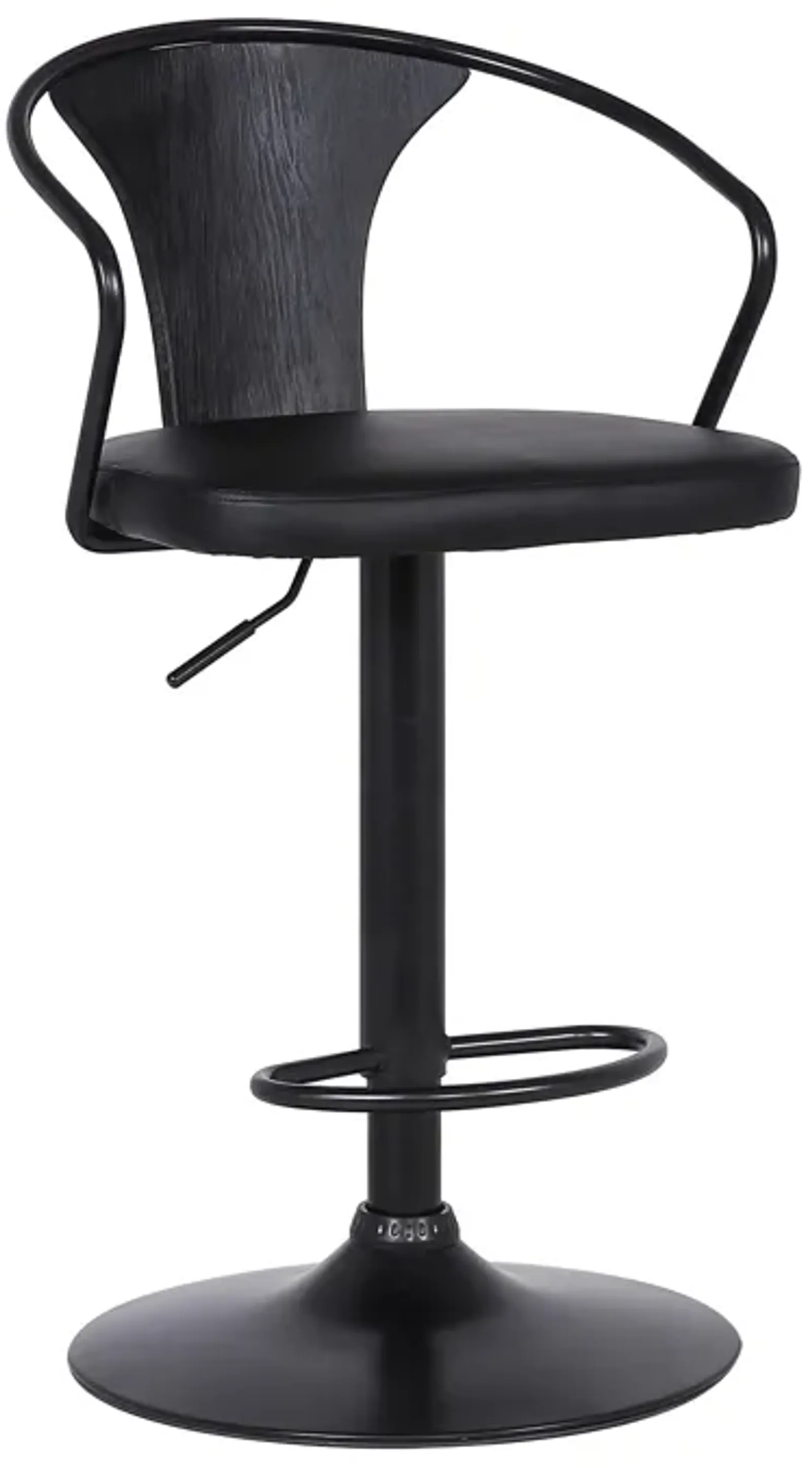 Eagle Adjustable Height Swivel Black Faux Leather and Wood Stool with Black Metal Base