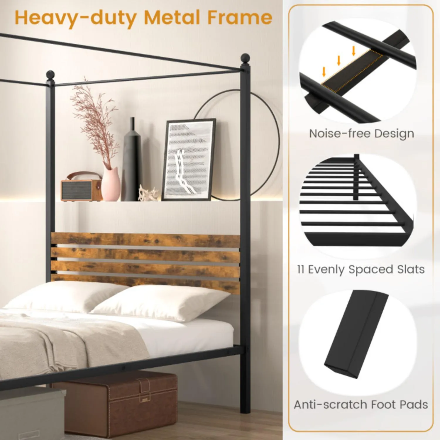 Hivvago Canopy Bed Frame with Under Bed Storage