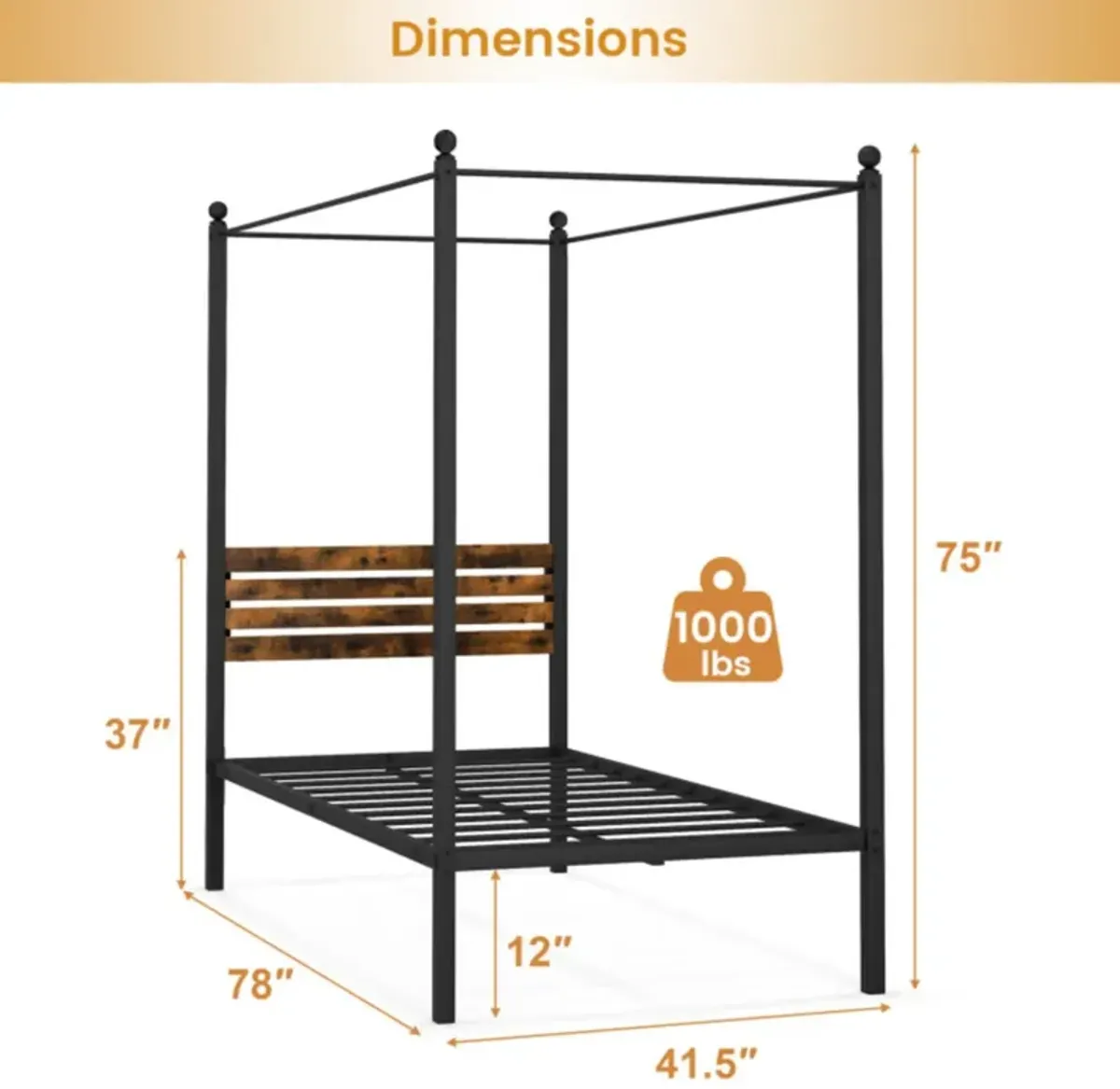 Hivvago Canopy Bed Frame with Under Bed Storage