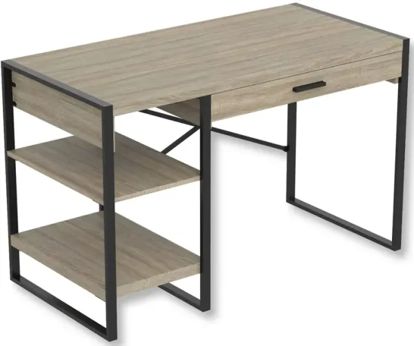 Safdie & Co Computer Desk 47.65" Long Dark Taupe with 1 Drawer 2 Shelves and Black Metal for Home Office and Small Spaces. Ideal for writing