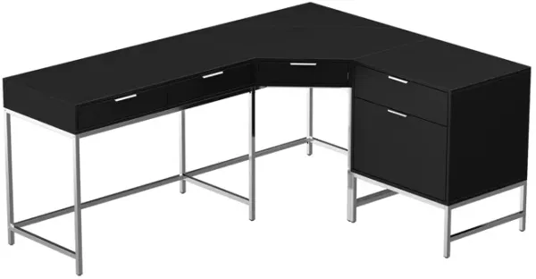 FUFU&GAGA L-Shaped Corner Desk with Drawers and File Cabinet, Black Embossed Finish, Metal Frame, Home Office Computer Workstation with Storage (70.9” x 55.1” x 29.9”), Black