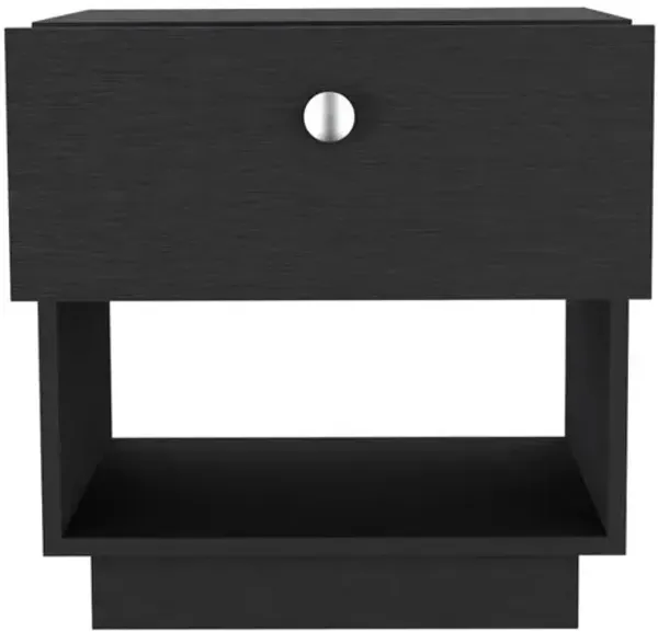 DEPOT E-SHOP Macon Single Drawer Nightstand with Open Storage Shelf, Black