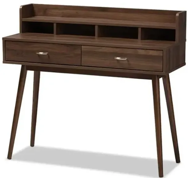 Baxton Studio Disa Mid-Century Modern Walnut Brown Finished 2-Drawer Desk