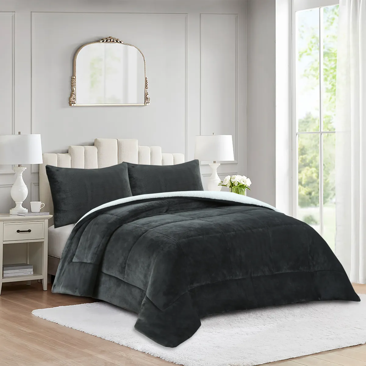 MarCielo 3 Piece Soft Micromink Fluffy Ultra Cozy Sherpa Comforter Set