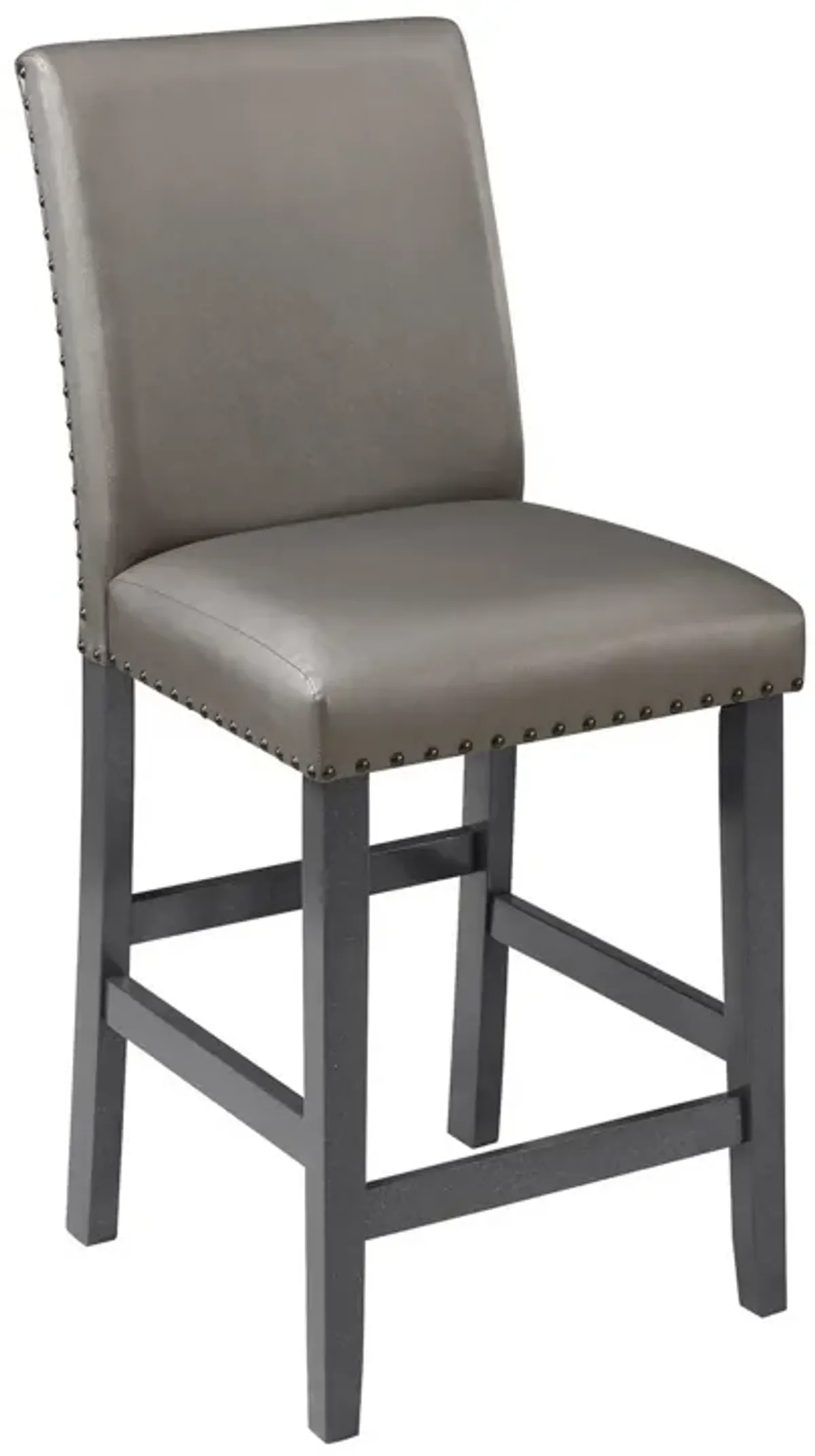 Scarlett 26 Inch Counter Height Chair Set of 2, Plush Gray Faux Leather - Benzara