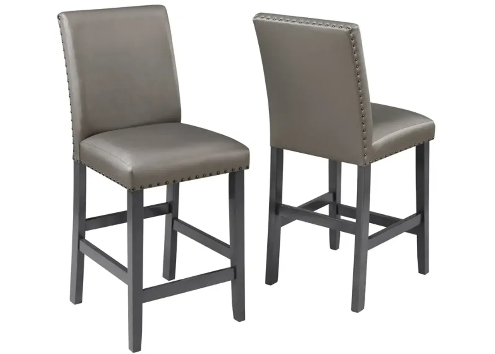 Scarlett 26 Inch Counter Height Chair Set of 2, Plush Gray Faux Leather - Benzara