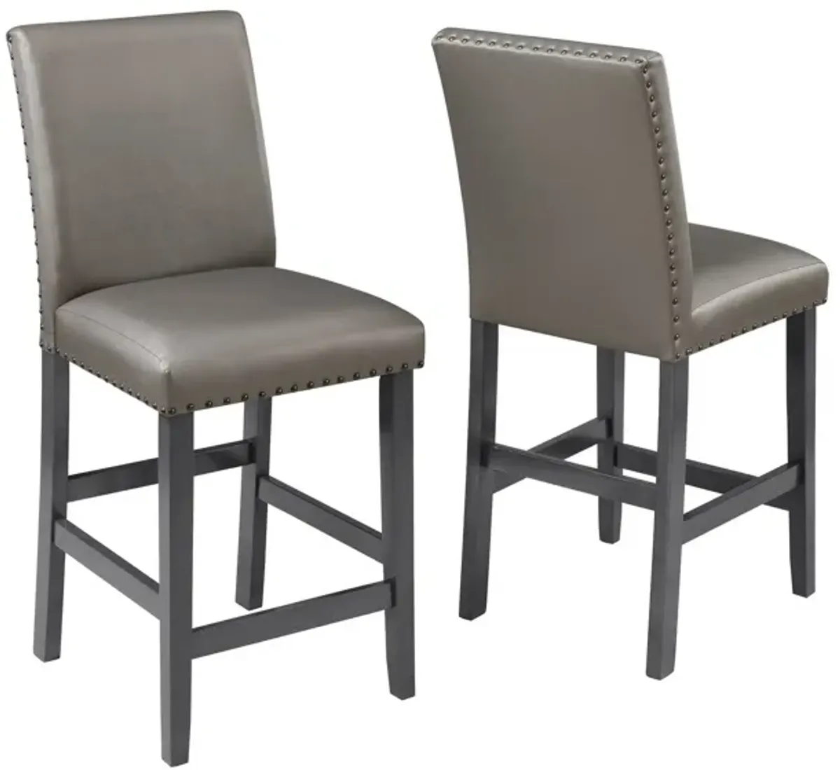 Scarlett 26 Inch Counter Height Chair Set of 2, Plush Gray Faux Leather - Benzara