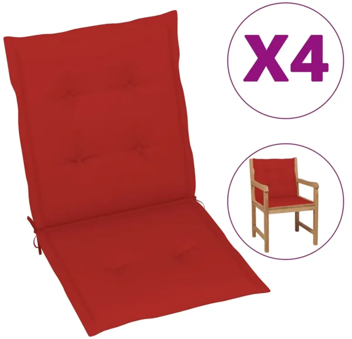 vidaXL Garden Chair Cushions 4 pcs Red 39.4"x19.7"x1.6"