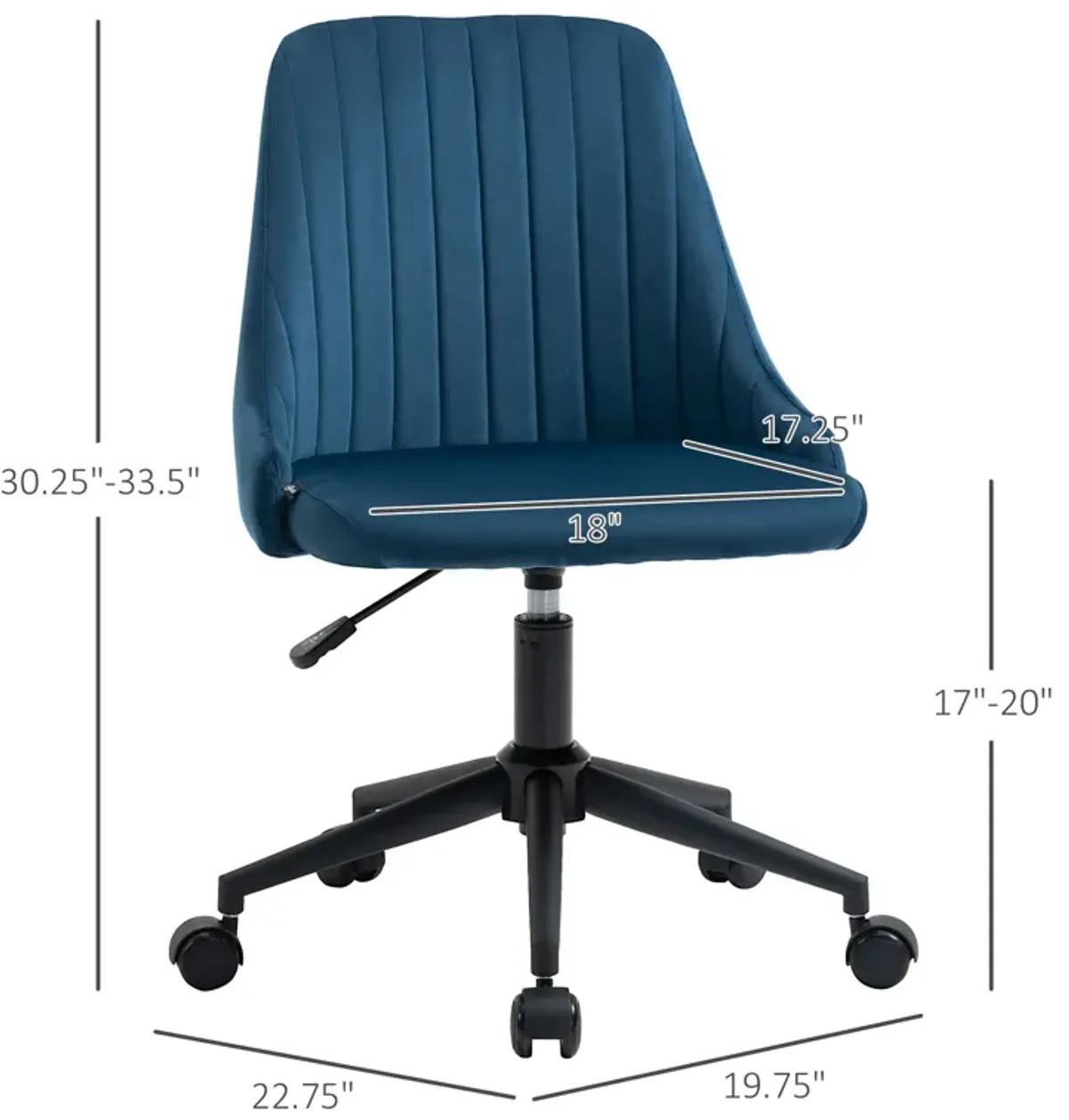 Blue Office Comfort: Velvet Swivel Mid-Back Chair with Scallop Shape