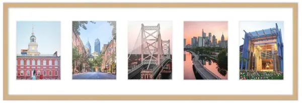 7.5x23.5 Wood Collage Frame with White Mat For 5 4x6 Pictures