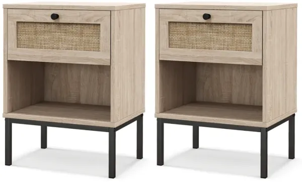 Rattan Nightstand End Table with Rattan Drawer and Open Shelf Set of 2