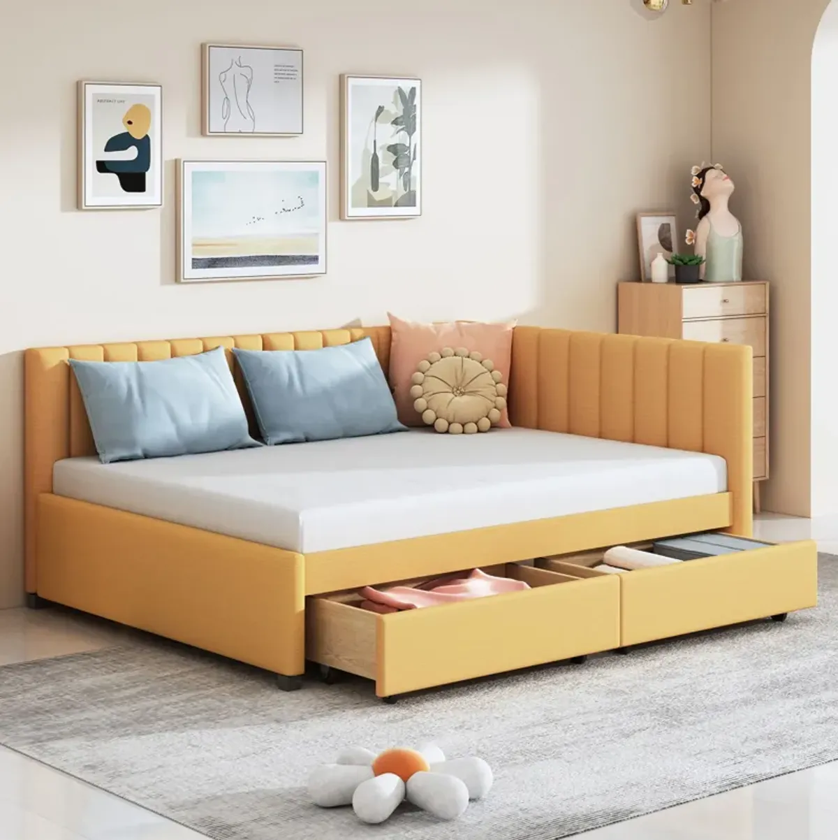 Merax Upholstered Daybed with 2 Storage Drawers