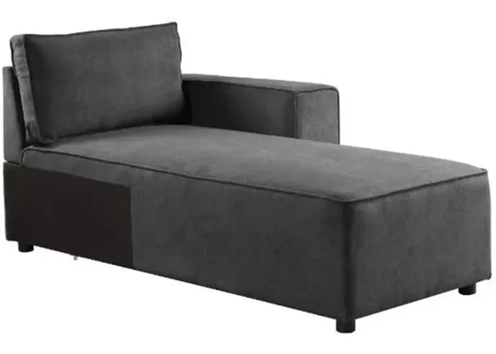 Modular Chaise with Piped Stitch and Loose Pillow Back, Gray - Benzara