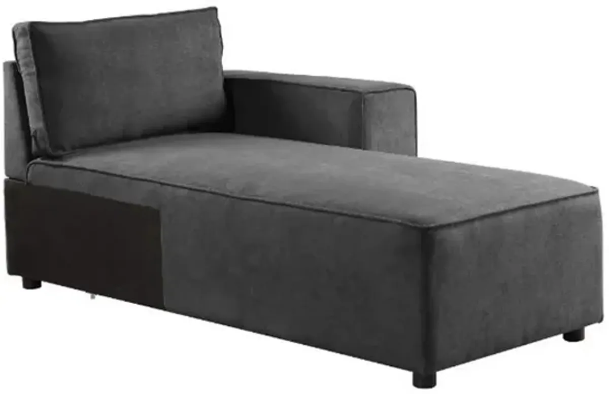 Modular Chaise with Piped Stitch and Loose Pillow Back, Gray - Benzara