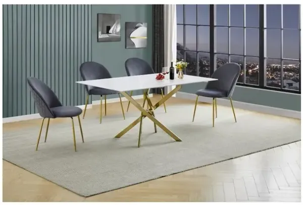 Best Quality Furniture Glass With White Marble Wrap Dining Set And Gray Chairs